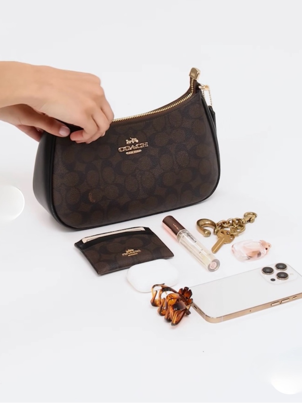Coach Teri mini signature Canvas Shoulder Bag in Black and Dark Brown crossbody - Picture 16 of 16